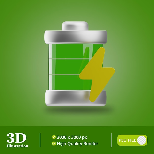 PSD ilustração 3d da bateria do objeto de energia renovável