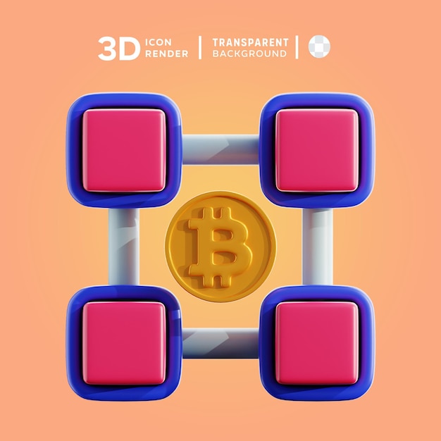 PSD ilustração 3d da cadeia de blocos de bitcoin psd