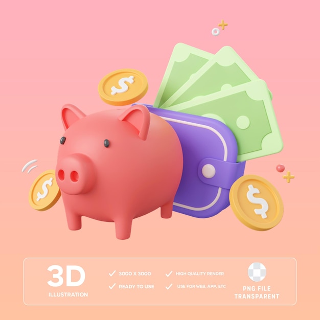 Ilustração 3D da carteira de dinheiro PSD