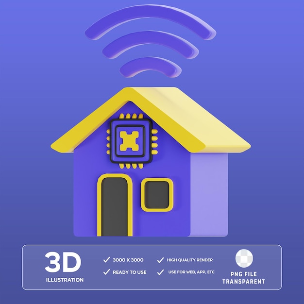 Ilustração 3D da Casa Inteligente PSD AI