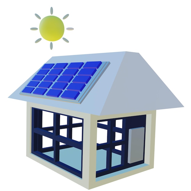 Ilustração 3D da casa solar em fundo branco