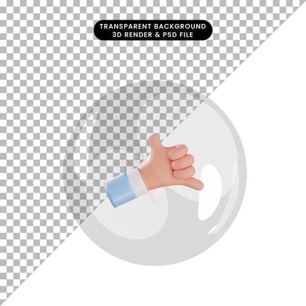 Ilustração 3d da chamada do gesto do objeto com a mão dentro das bolhas