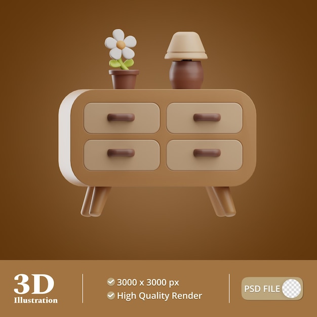 PSD ilustração 3d da cômoda da mobília doméstica