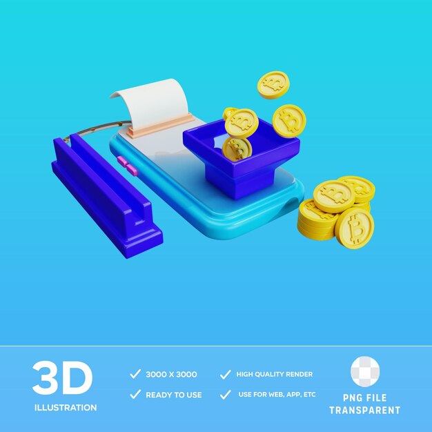 Ilustração 3D da conta de bitcoin PSD
