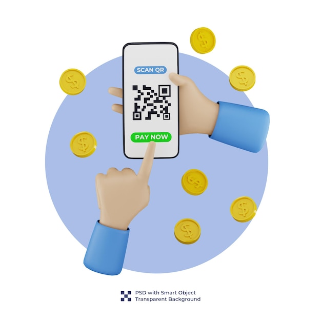 Ilustração 3D da digitalização de um código QR