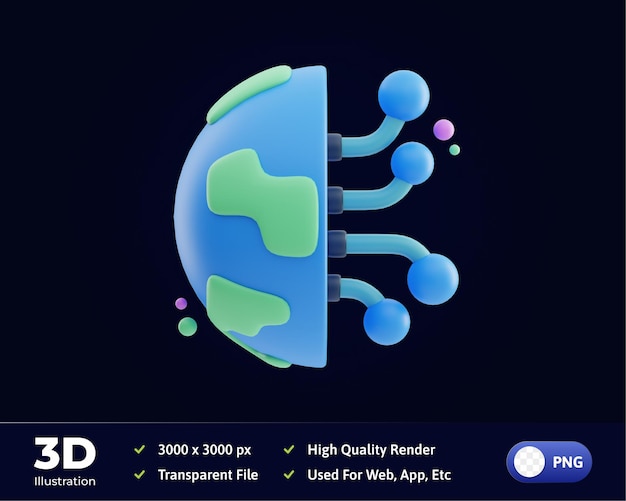 Ilustração 3D da digitalização do mundo