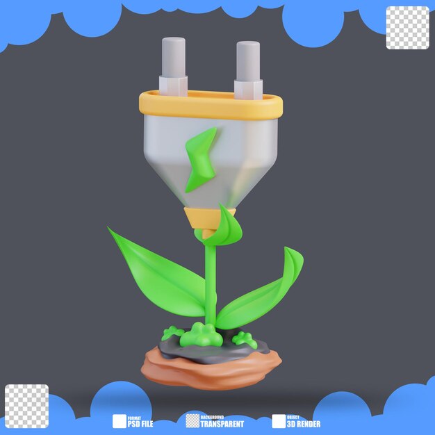 PSD ilustração 3d da energia elétrica das plantas 3