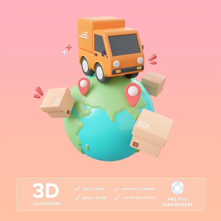 PSD ilustração 3d da entrega global do psd