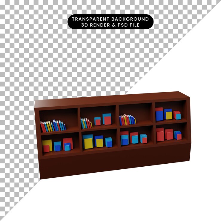 PSD ilustração 3d da estante de livros