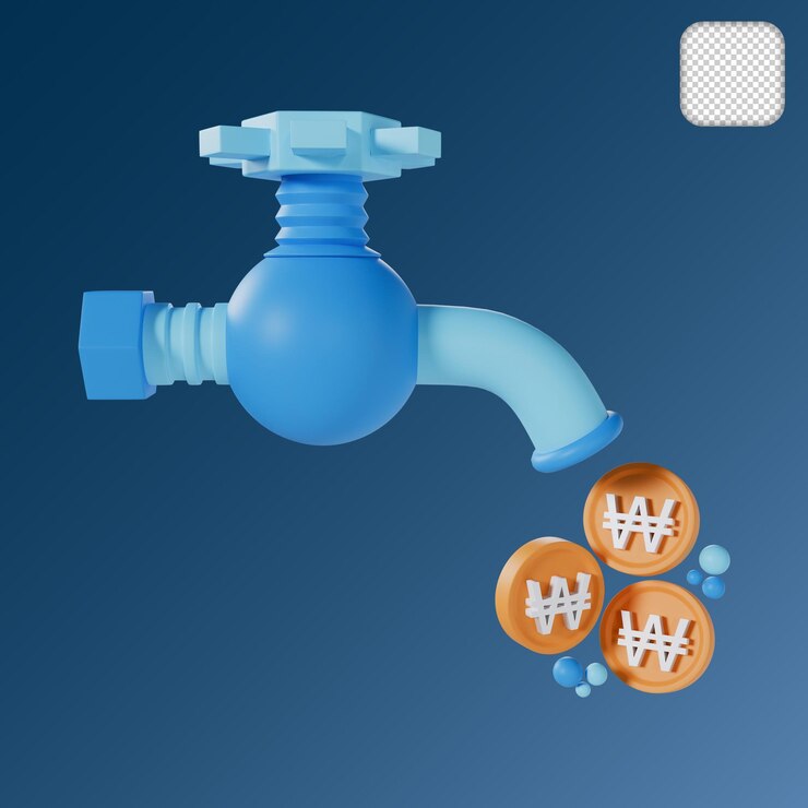 PSD ilustração 3d da faucet won coin financial investment business