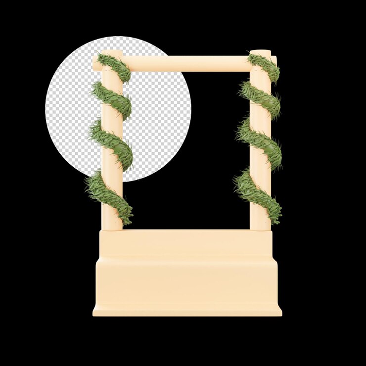 PSD ilustração 3d da guirlanda de pinho decorar entrada amarela sobre fundo preto