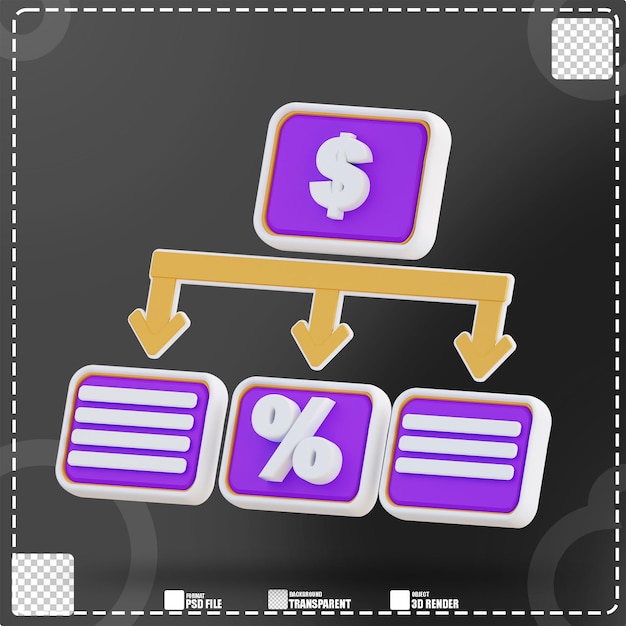 PSD ilustração 3d da hierarquia do mecanismo financeiro 3