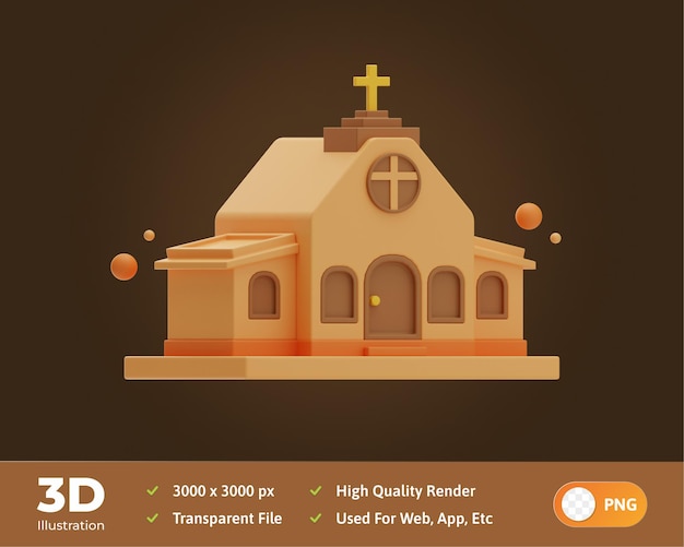 Ilustração 3d da igreja do objeto de ação de graças