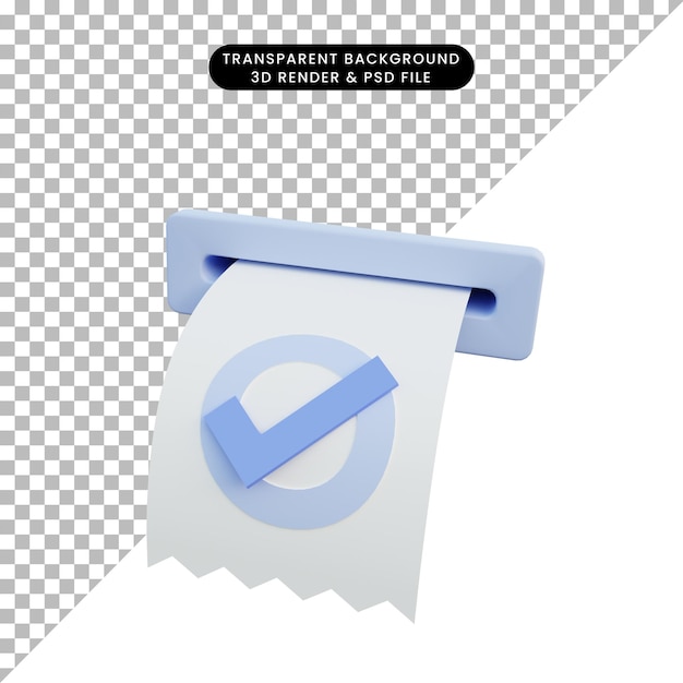 PSD ilustração 3d da impressão da fatura em papel com o ícone da lista de verificação