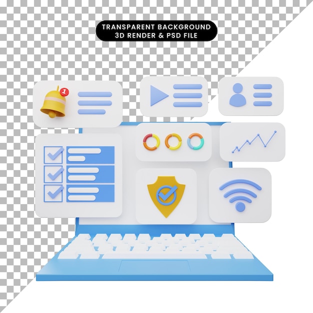 PSD ilustração 3d da interface do usuário no laptop