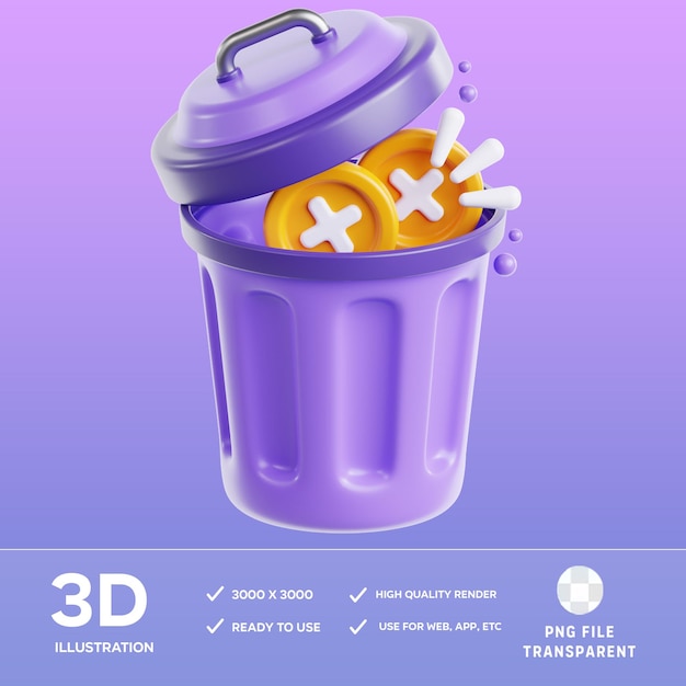 Ilustração 3D da lixeira vazia do PSD