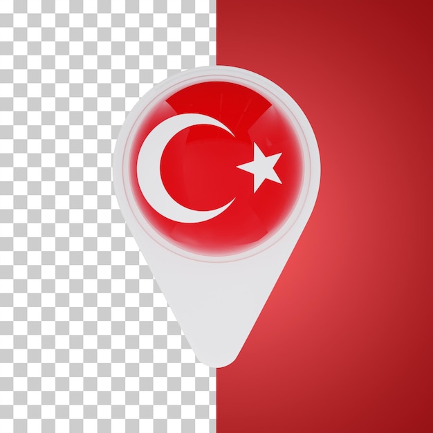 PSD ilustração 3d da localização do mapa de pinos da bandeira da turquia