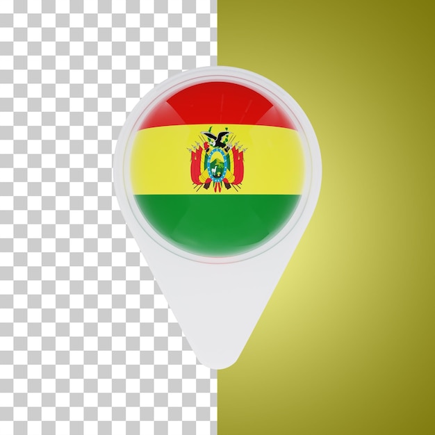 PSD ilustração 3d da localização do mapa do alfinete da bandeira da bolívia