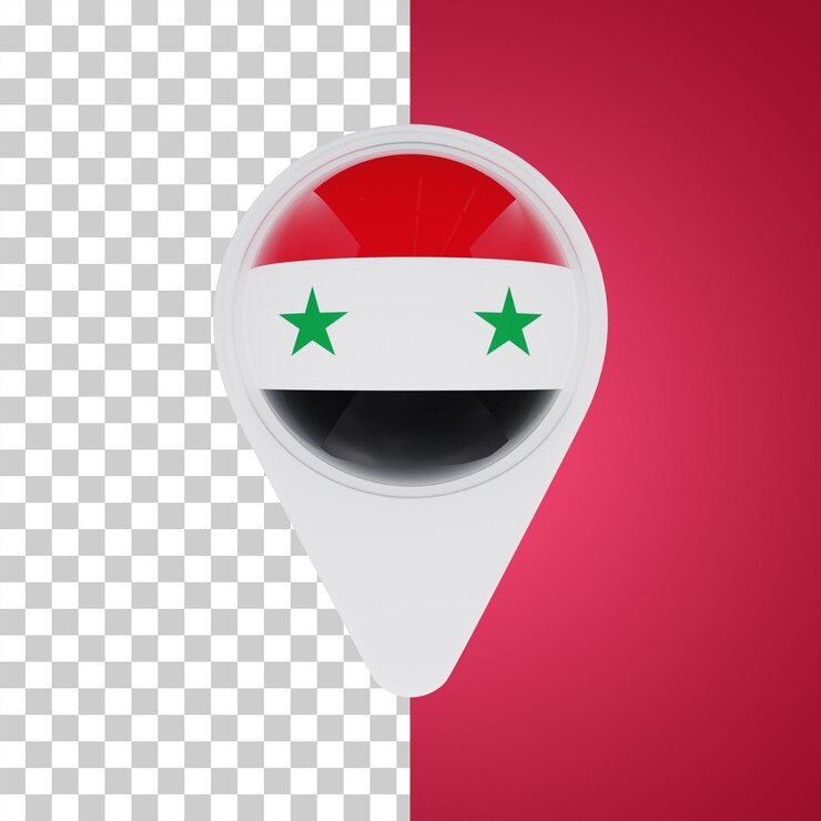 PSD ilustração 3d da localização do mapa do alfinete da bandeira da síria