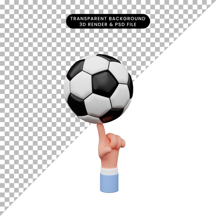 Ilustração 3D da mão com bola de futebol