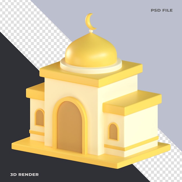 Ilustração 3D da mesquita rendida no fundo transparente