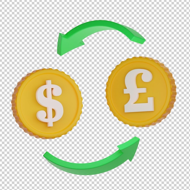 PSD ilustração 3d da moeda de câmbio do dólar para o euro