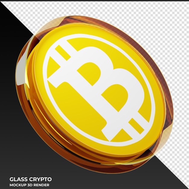 Ilustração 3D da moeda de vidro Bitcoin Gold BTG