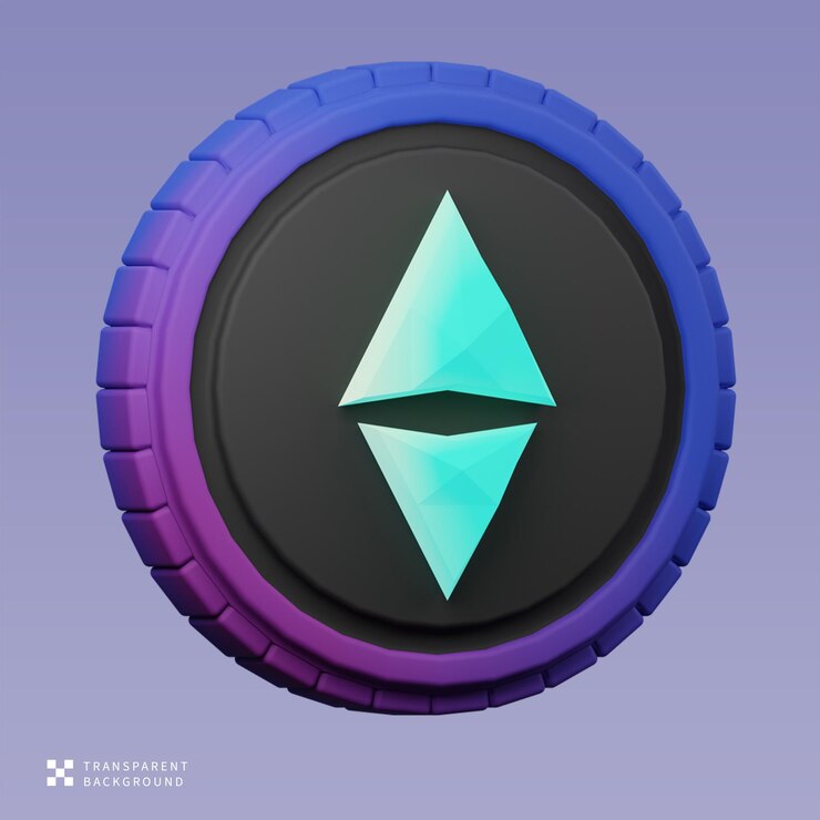 PSD ilustração 3d da moeda psd ethereum