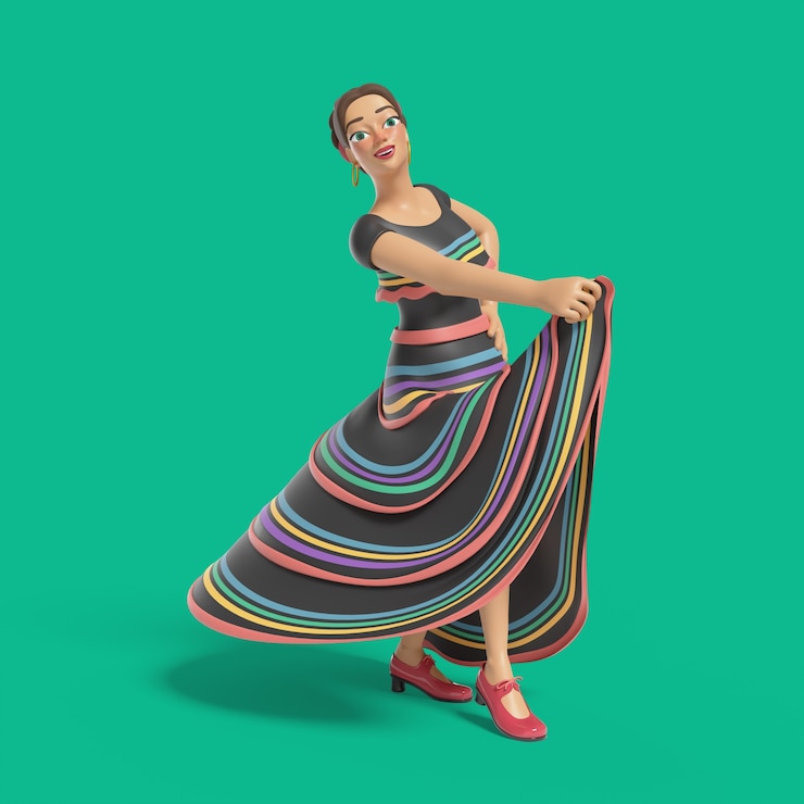 PSD ilustração 3d da mulher que mostra uma pose da dança