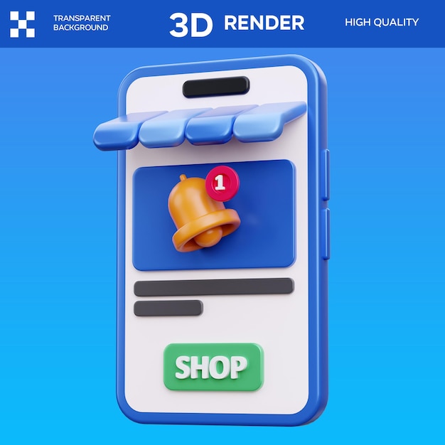 Ilustração 3D da notificação da aplicação PSD