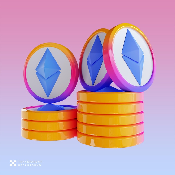 PSD ilustração 3d da pilha de moedas psd ethereum