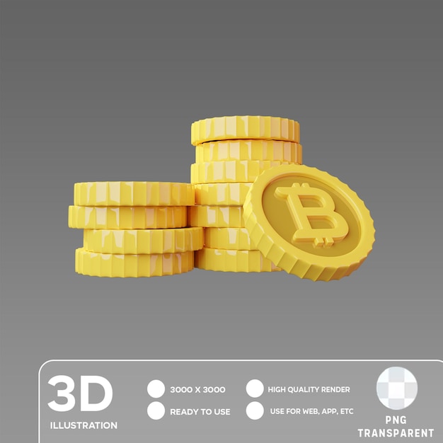 PSD ilustração 3d da pilha psd de bitcoins