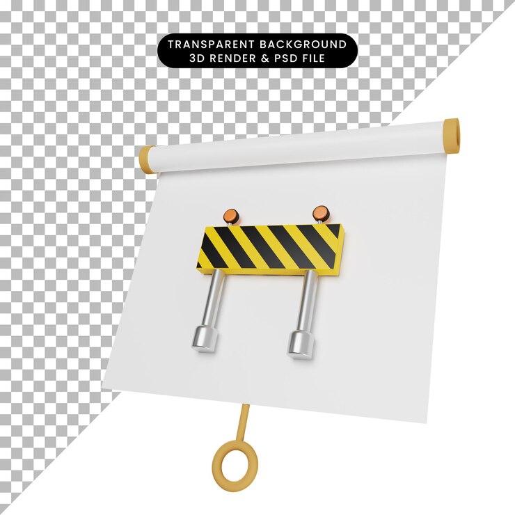 Ilustração 3D da placa de apresentação de objeto simples, vista ligeiramente inclinada com placa de bloqueio de estrada