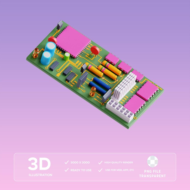 PSD ilustração 3d da placa-mãe psd