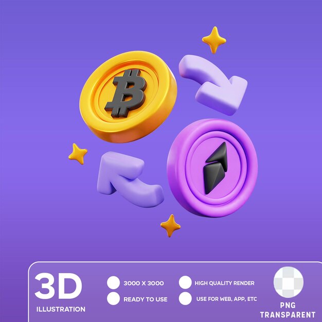 Ilustração 3d da psd bitcoin exchange