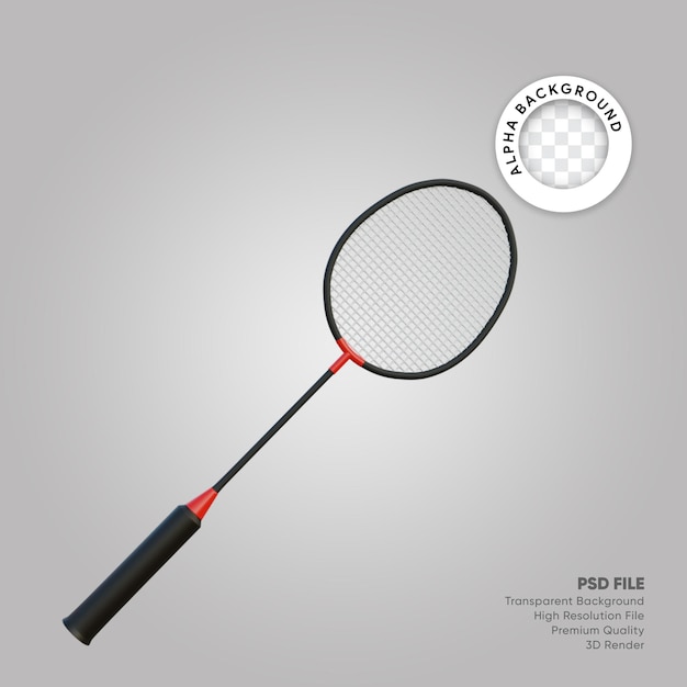 Ilustração 3d da raquete de badminton