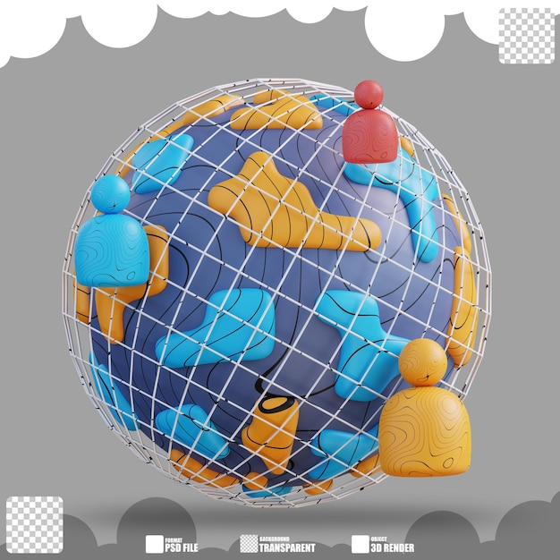 PSD ilustração 3d da rede global de negócios 4