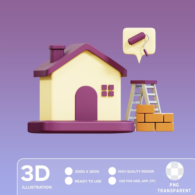 PSD ilustração 3d da renovação da casa da psd