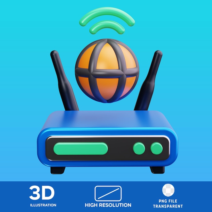 PSD ilustração 3d da rota wi-fi psd