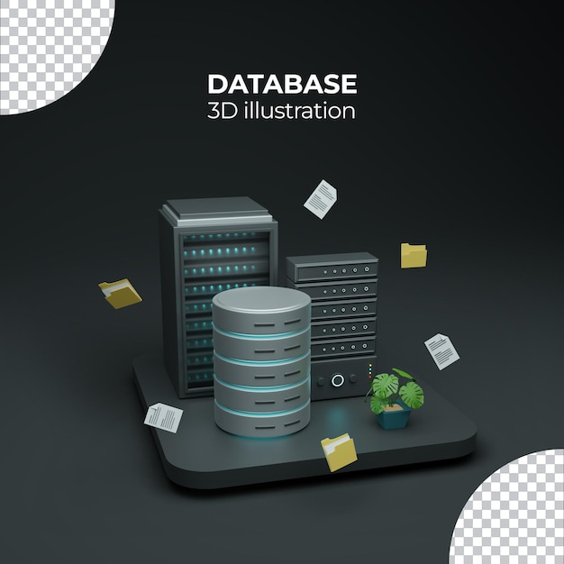 PSD ilustração 3d da sala do servidor de banco de dados no pódio