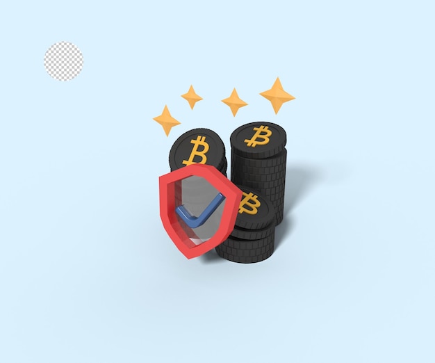ilustração 3D da segurança de armazenamento de bitcoin digital