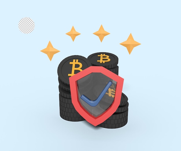 ilustração 3D da segurança de armazenamento de bitcoin digital