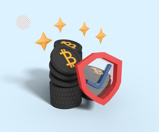 ilustração 3D da segurança de armazenamento de bitcoin digital