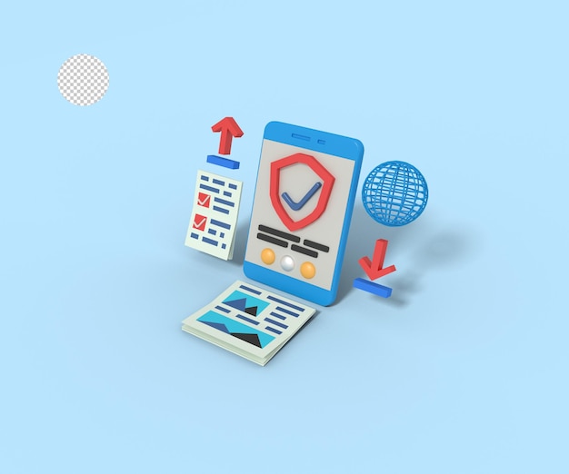 ilustração 3D da verificação de segurança concluída