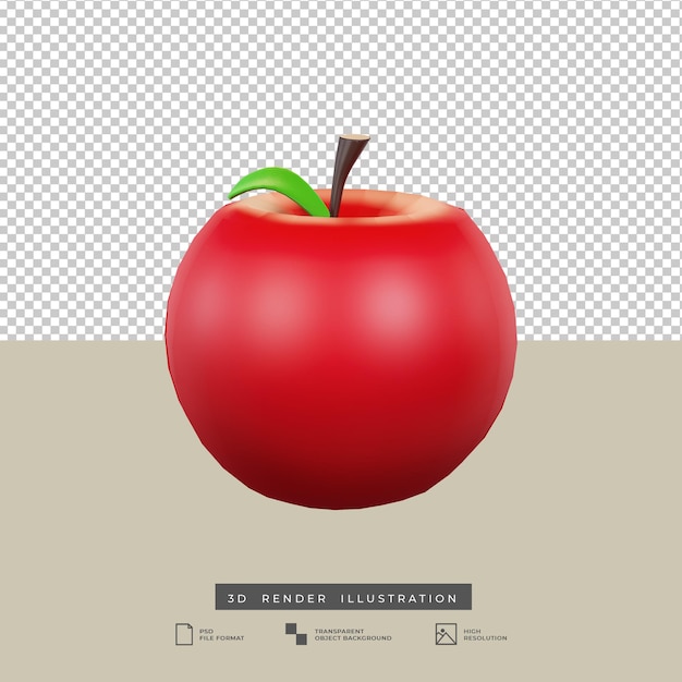 Ilustração 3d da vista frontal da maçã