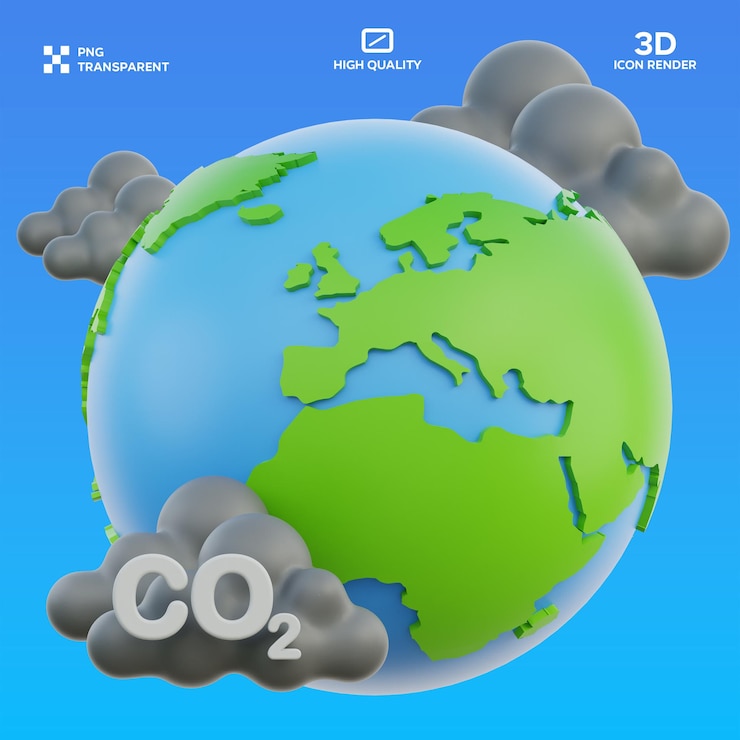 PSD ilustração 3d das emissões de co2 do psd