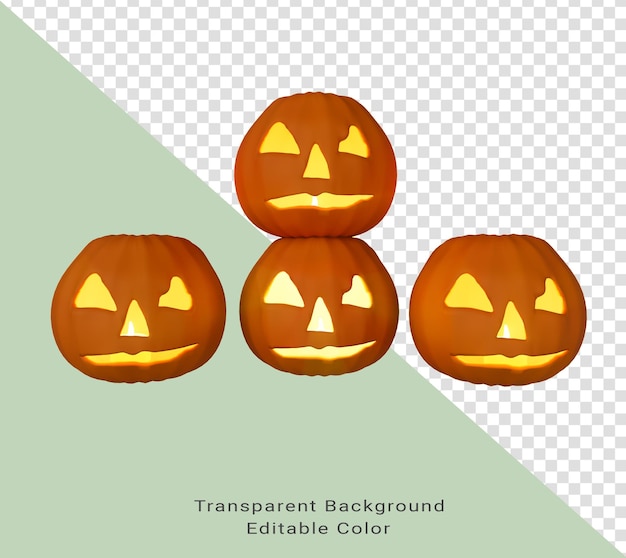 PSD ilustração 3d de abóbora de halloween dentro de vela brilhante elemento de design de fundo de halloween