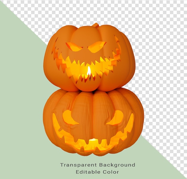 Ilustração 3d de abóbora de halloween dentro de vela brilhante elemento de design de fundo de halloween