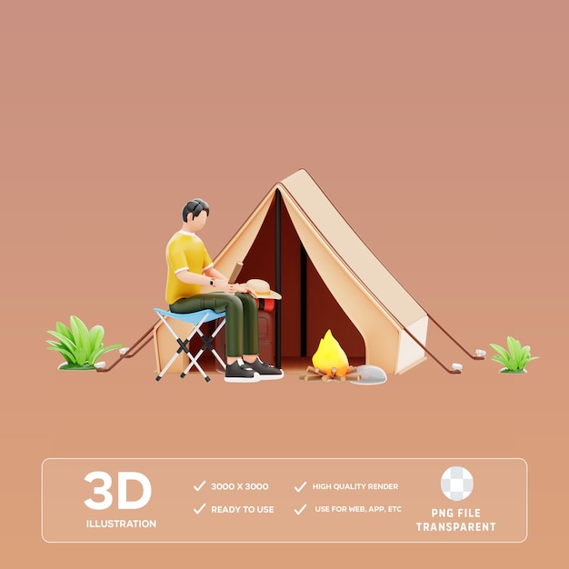 Ilustração 3D de acampamento PSD