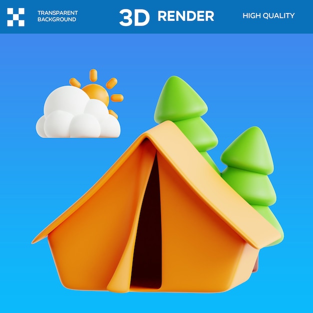 Ilustração 3D de acampamento PSD